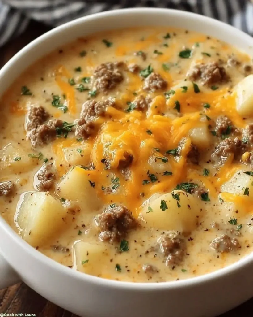 Easy Cheesy Hamburger Potato Soup Recipe to Try Today 6 Ingredients for Cheesy Hamburger Potato Soup