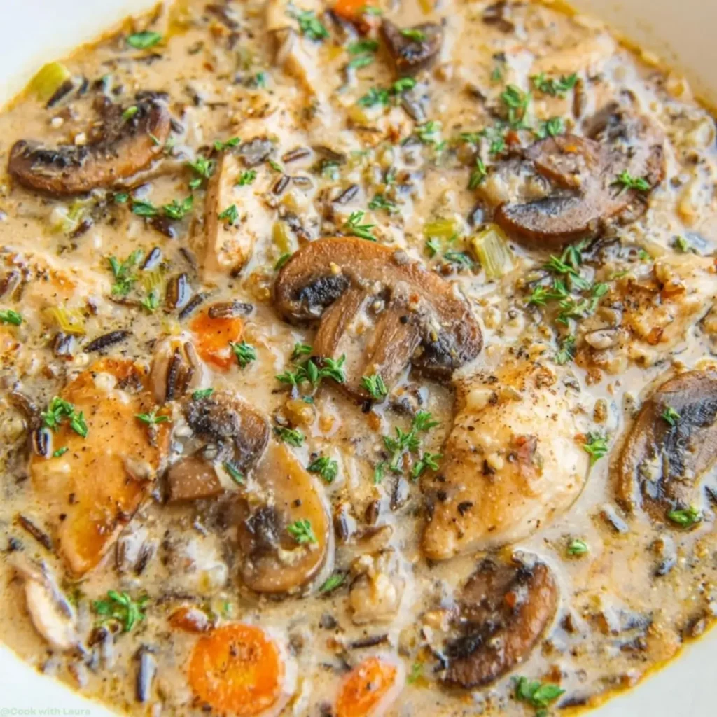 Easy Creamy Mushroom Chicken and Wild Rice Soup Recipe