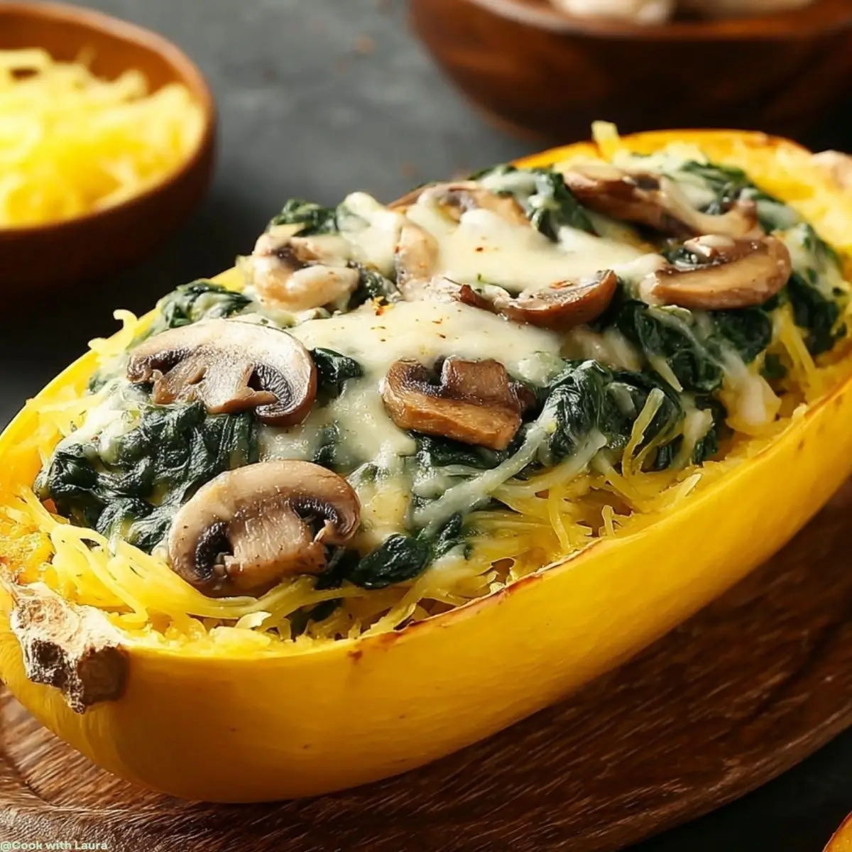 Easy Creamy Spinach and Mushroom Stuffed Spaghetti Squash