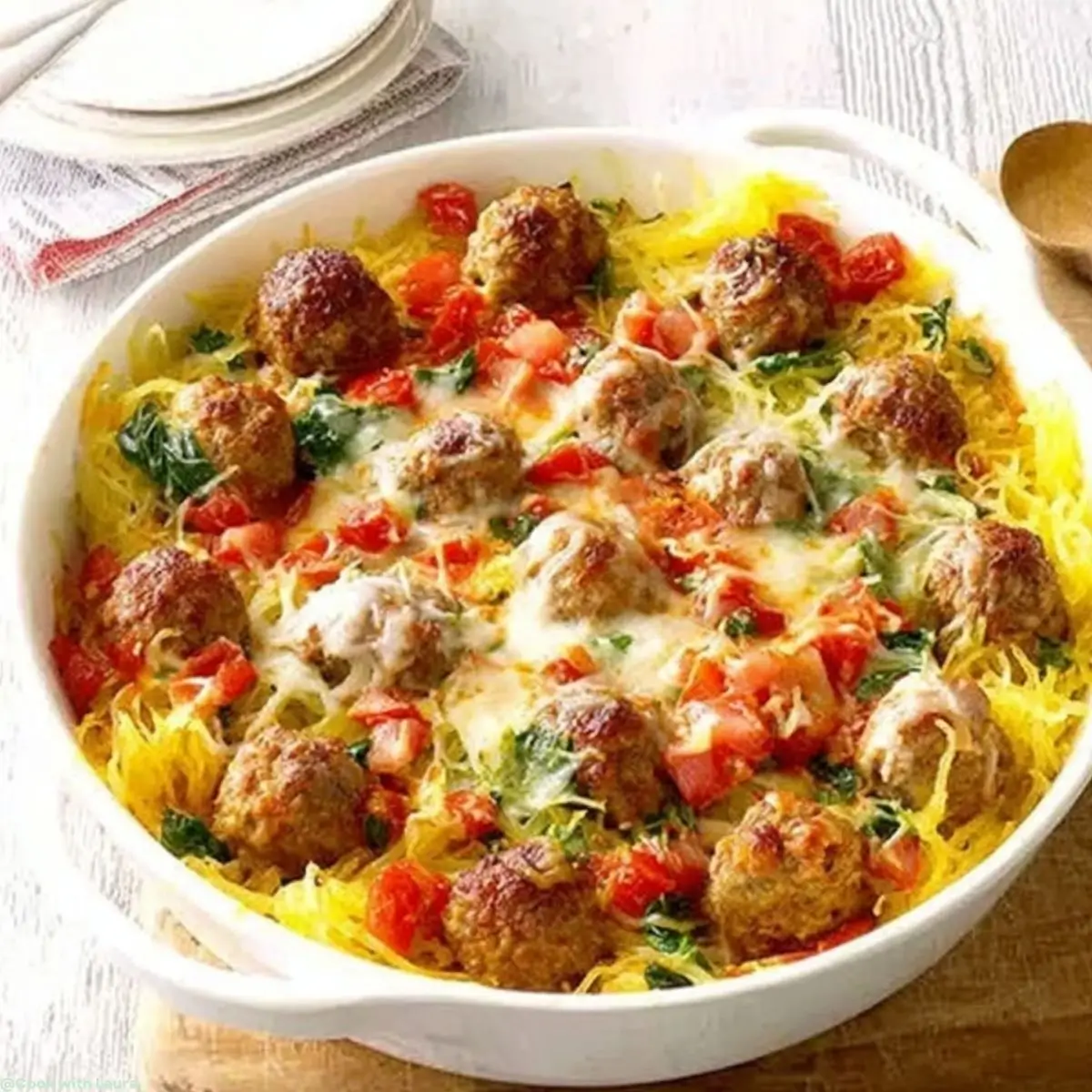 Easy Spaghetti Squash Meatball Casserole Recipe