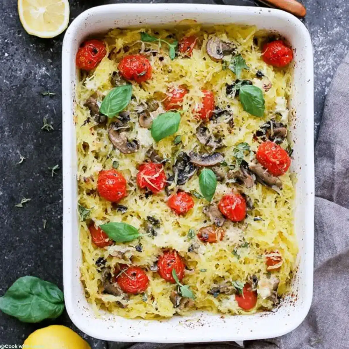 Easy Tomato Feta Baked Spaghetti Squash Recipe