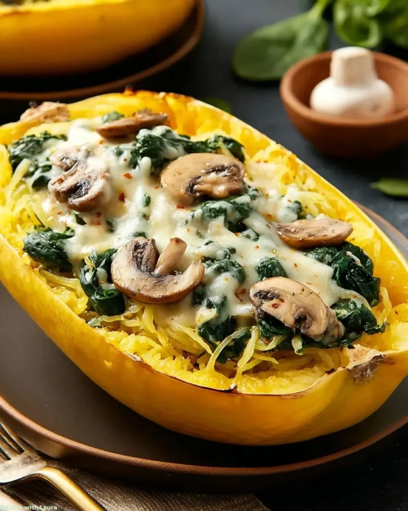 How to Make Creamy Spinach and Mushroom Stuffed Spaghetti Squash