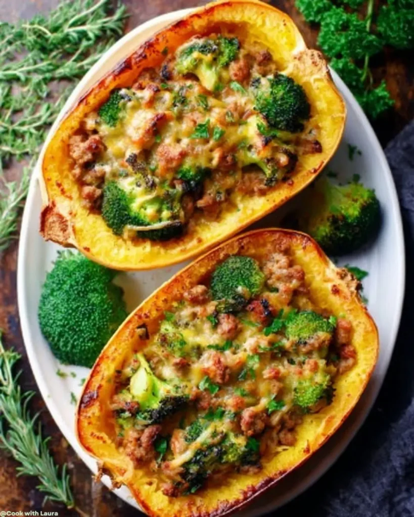Stuffed Spaghetti Squash with Broccoli, Sausage & Cheddar (Easy Low-Carb Dinner) 7 How to Make Stuffed Spaghetti Squash with Broccoli, Sausage, and Cheddar Cheese