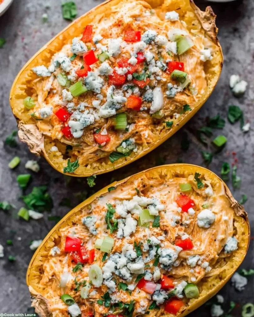 Ingredients for Buffalo Chicken Stuffed Spaghetti Squash