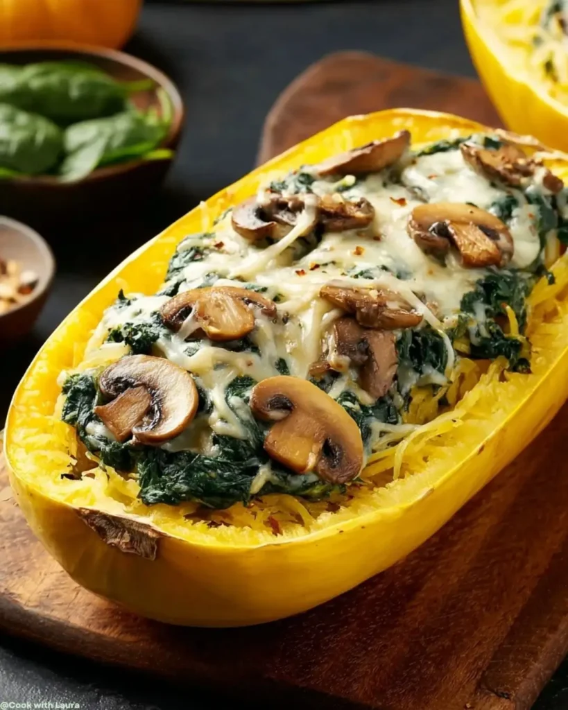 Ingredients for Creamy Spinach and Mushroom Stuffed Spaghetti Squash