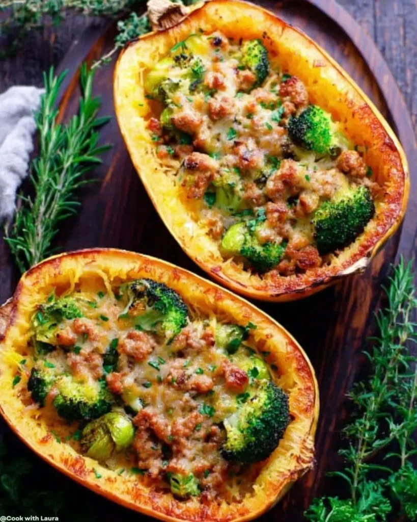 Stuffed Spaghetti Squash with Broccoli, Sausage & Cheddar (Easy Low-Carb Dinner) 6 Ingredients for Stuffed Spaghetti Squash with Broccoli, Sausage, and Cheddar Cheese